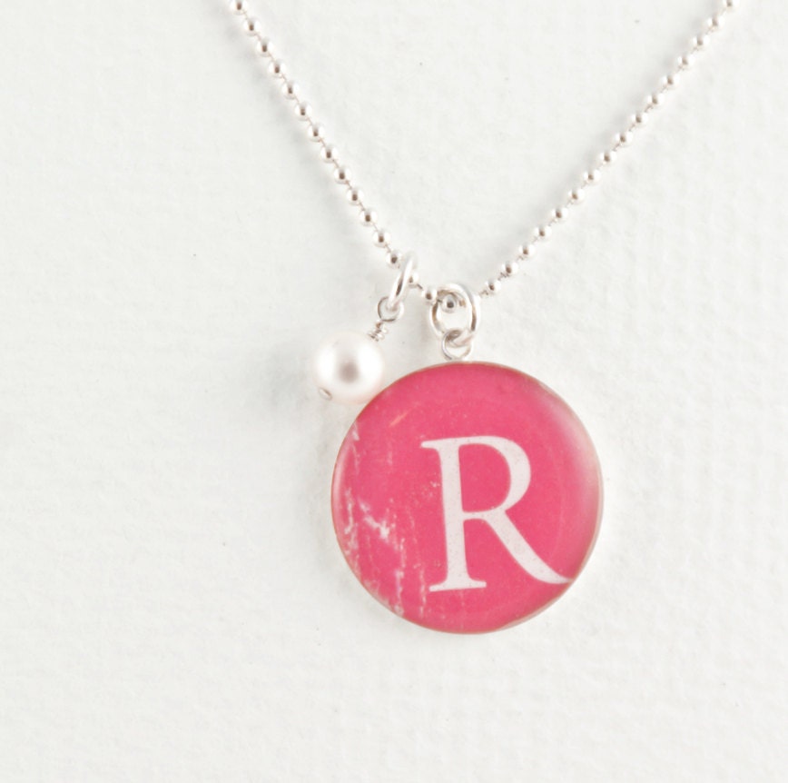 Initial Necklace Personalized Initial & Color Necklace Distressed Initial Pendant