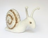 Felted toy, Snail, soft sculpture, felt interior toy, caramel, white.