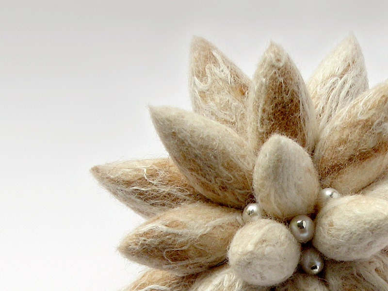 Original corsage pin brooch, felt brooch, beige color