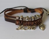 036 Handmade Brown leather bracelet Love bracelet Valentine's day gift Fashion and sports jewelry