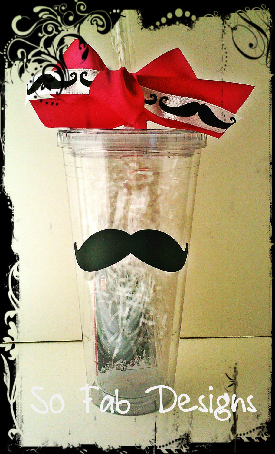 Customized Mustache cup. It's 20 ounce BPA Free, Double Walled Acrylic Mustache Cup, with screw on lid and straw