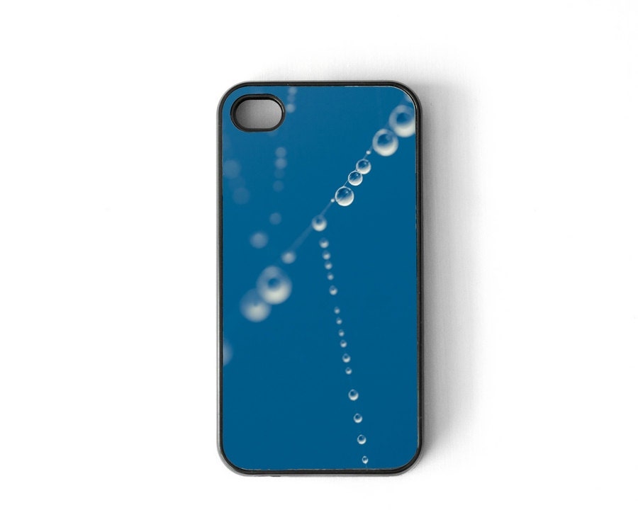 iPhone 4s Case, Spiderweb Morning Dew in Navy Blue, iPhone 4 Skin, Water Drops, Olympic Blue, Gadget Accessory ohtteam, Valentine's Day