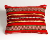 Coral Red / Striped Pillow Case, Woven Cotton Pillow Cover, Striped Motif Pillow Cower, Cotton Pillow Case