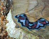 Mako - Knitted Statement Necklace, Sculptural Chevron knit in Teal, Wine and Greys