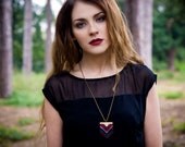 Chevron - Knitted Pendant Necklace in Wine and Gold on Long Bronze Chain