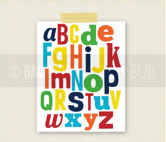ABC's - Kids Room Art - Baby Children Nursery Custom Wall Print Poster