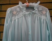 Vintage 1960s Pale Mint Green Silky Nightgown Flower Applique by Lorraine M/L