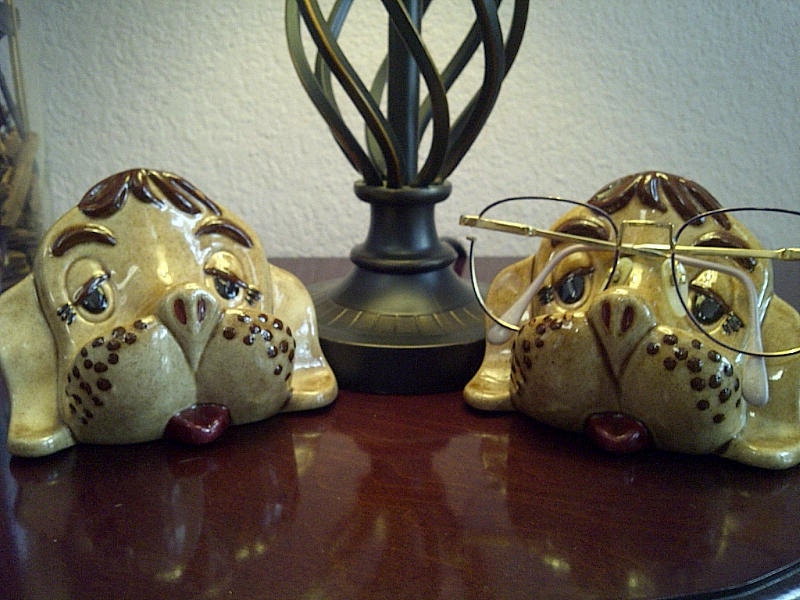 Cute Set of Vintage Ceramic Puppy Dog Eyeglass Holder/Rest