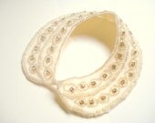 Ivory Peter Pan Collar Necklace, Glitter Sparkles, Beaded Collar Necklace, Beaded Embroidered Collar Necklace,Rhinestone