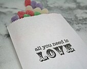 Candy buffet bags, wedding cake bags, candy station bags, favor bags. 50.  "All You Need is Love" in vintage style script.