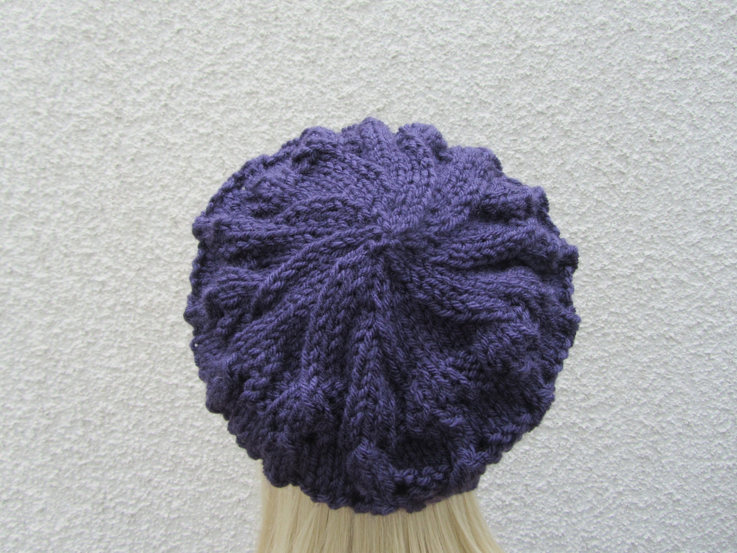 Purple Hand Knit Hat, Slouchy Beret Hat in Purple, Purple  Hat
