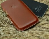 Iphone 4/4S/5 Handmade Genuine Cow Leather Sleeve / Case In Retro Brown