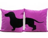 Dachshund (sausage dog) cushion covers - purple and black