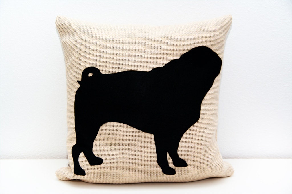 Pug Mops Carlino cushion cover - beige and black