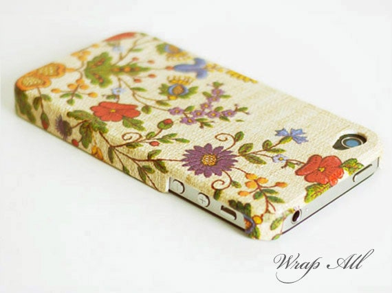 Vintage needle work print iPhone 4 case /  Flowers iPhone 4s case / flower iphone case / Decoupage iphone case