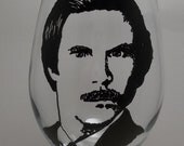 Will Ferrell Wine Glass, Ron Burgundy, hand painted wine glass