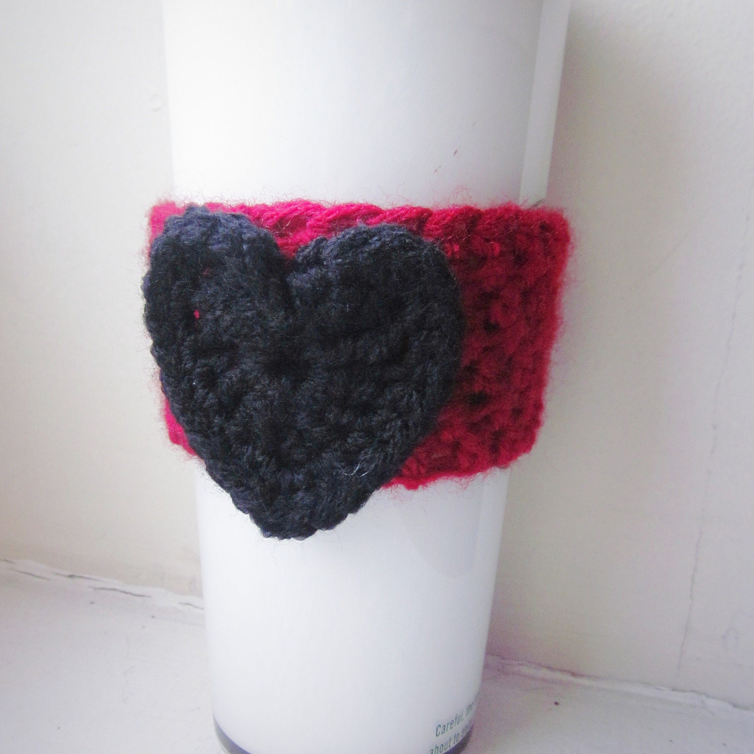 Crochet Cup Cozy Coffee Cup Sleeve in Red and Black