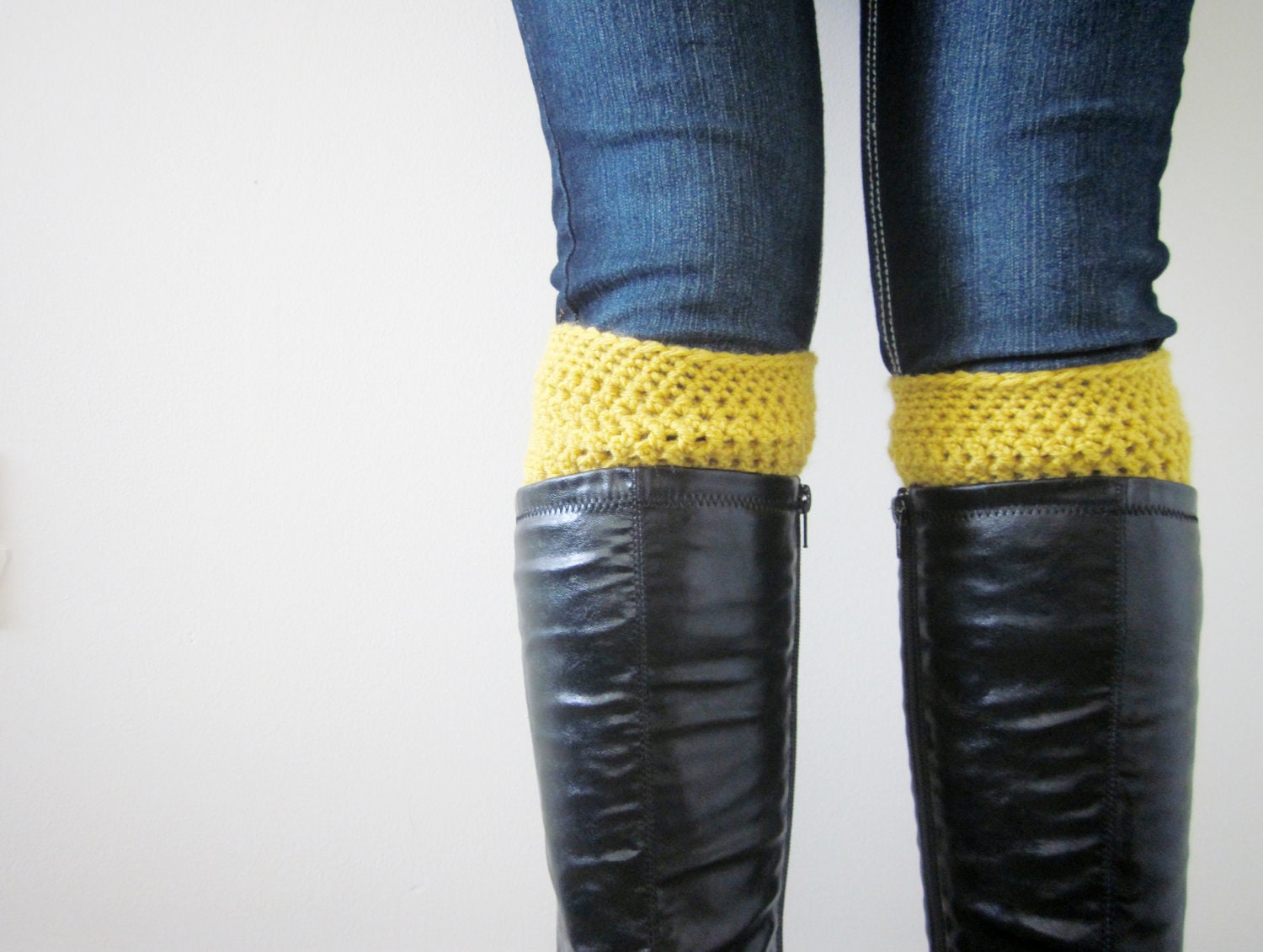 Crochet Boot Cuffs Socks Boot Toppers in Citrine Mustard