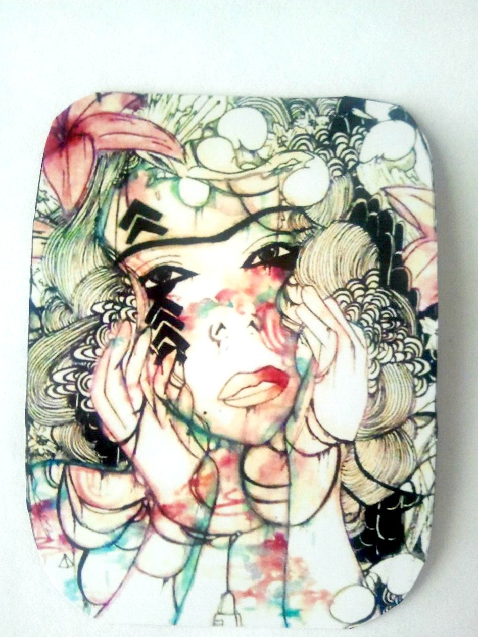 Flower Aceo bohemian portrait art illustration.Artist trading card of the original Name it something after me