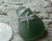 Large Sea Green and Dragonfly Sea Glass Pendant