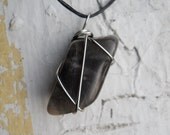 serafina. black moonstone necklace (wire-wrapped, leather, magick, witchy, pagan)