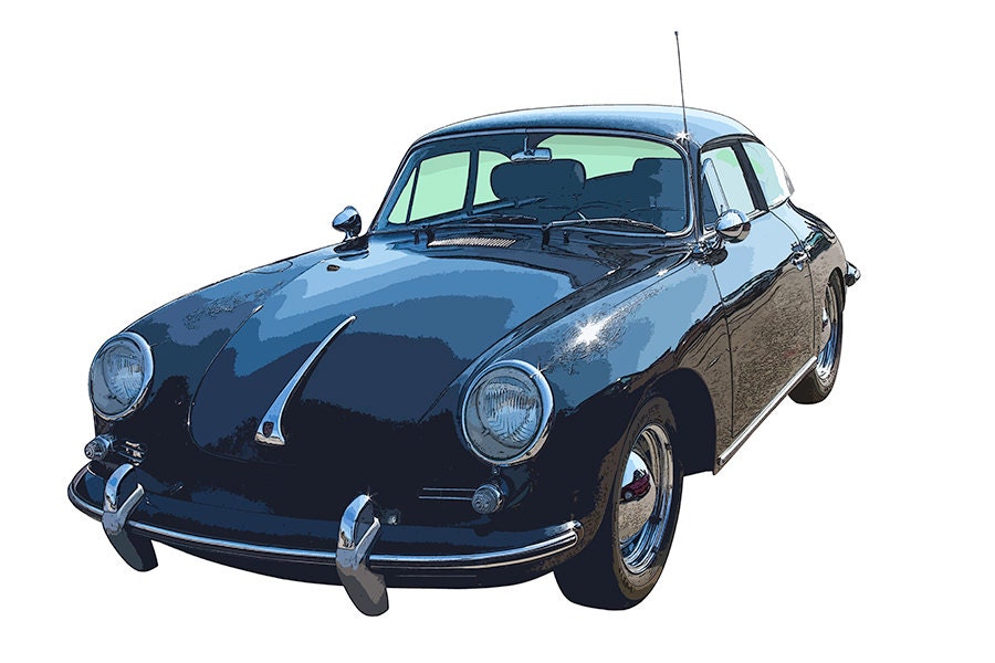 Black1962 Porsche 356 E Poster Print Digital Illustration Classic Sports Car