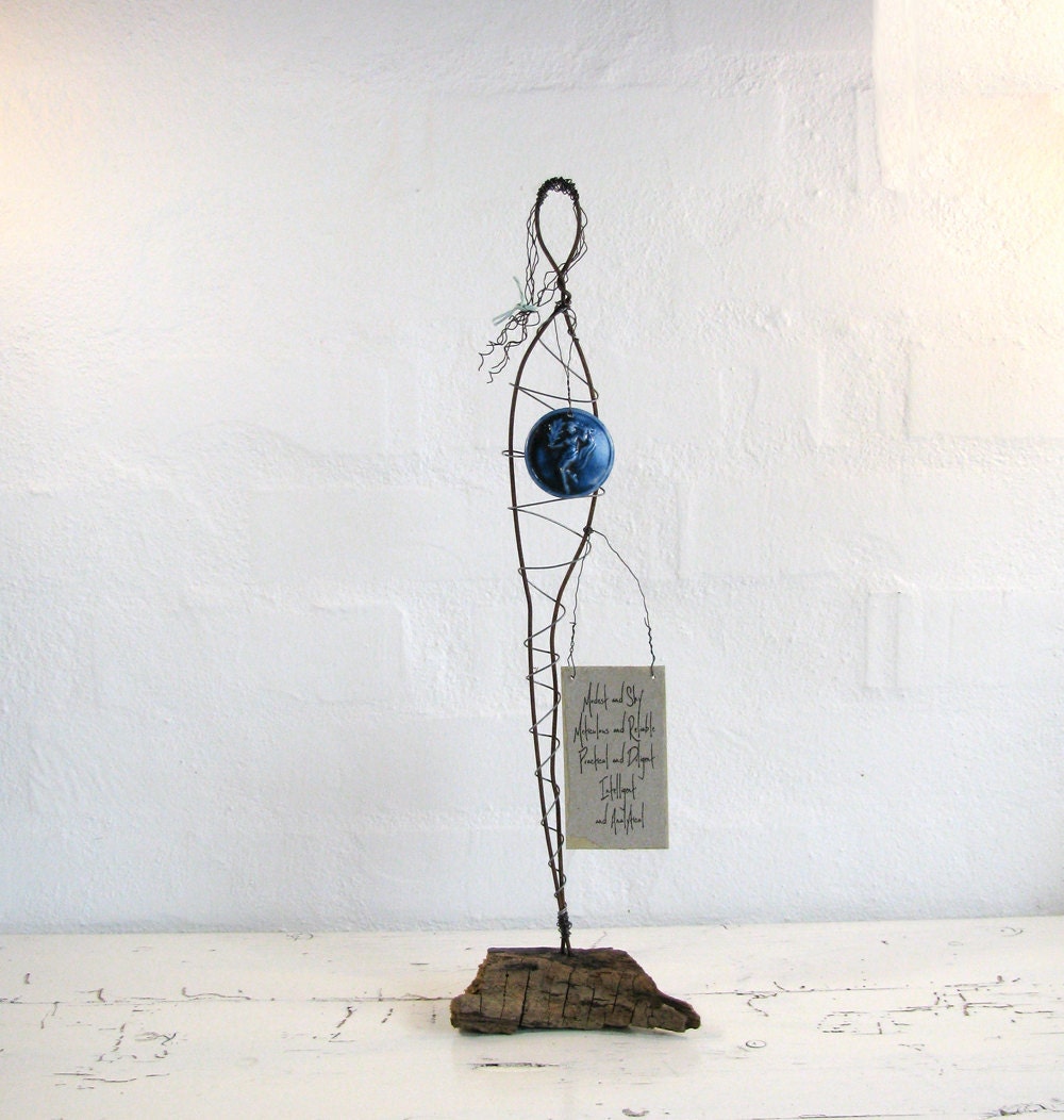 Zodiac Virgo Wire Sculpture. Rustic Wire Art. Driftwood Art. Mixed Media Eco-friendly Art.