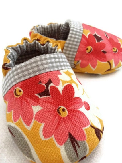 SALE, Sunday Brunch, reversible baby Shoes, soft soles, made to order in sizes 0-18 months