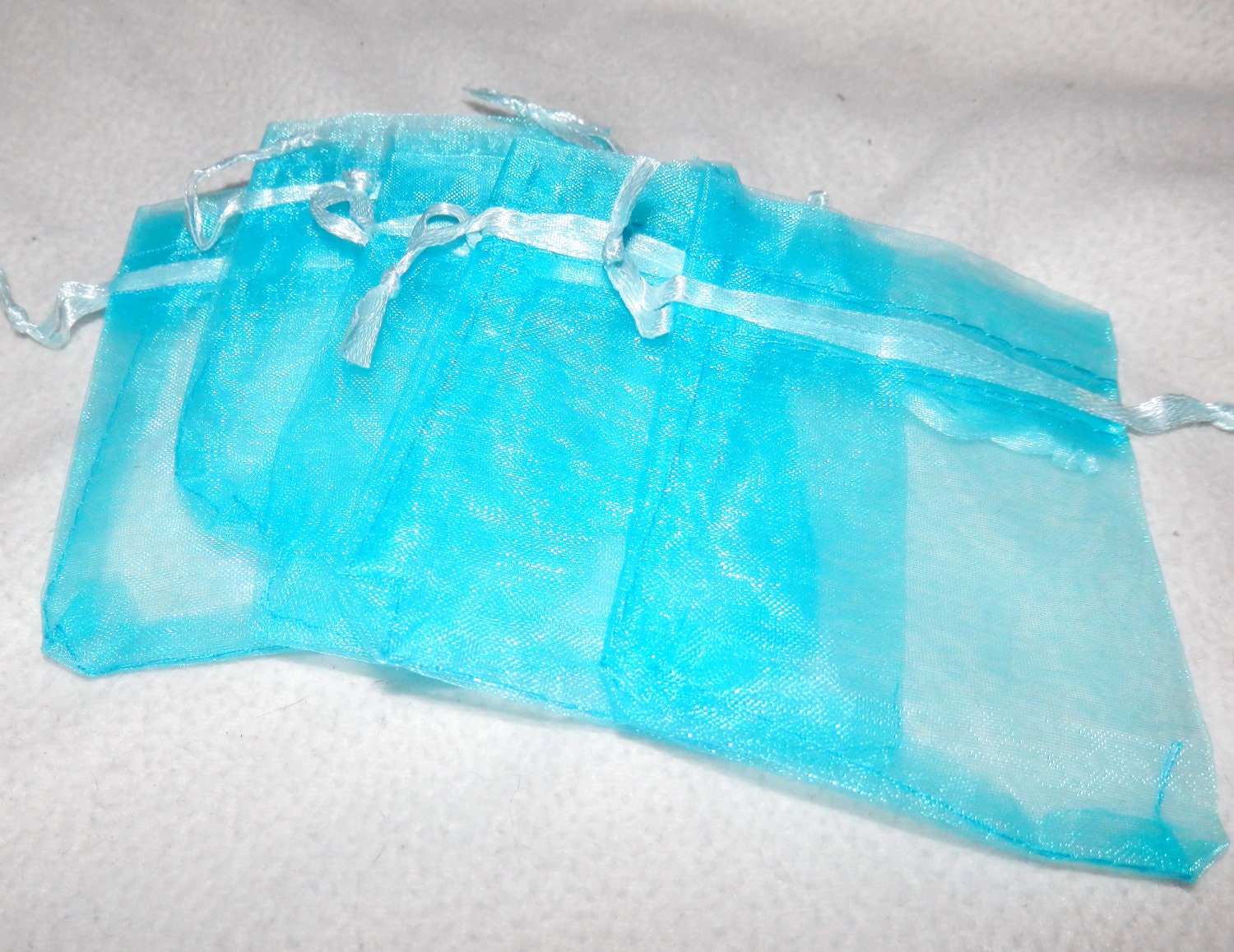 20 Drawstring  Jewelry Gift Bags, Sheer Bags Organza Bags 3x3 Blue, Sky Blue