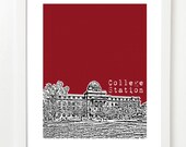 Texas A&M University Poster - Aggies - College Station Texas City Skyline Series Art Print 8x10
