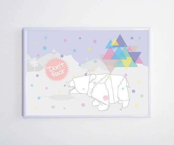 Affiche A4 - Illustration imprimée "Ours Origami"