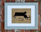 Mass Roots Wall Art. Custom Wall Art. Know your roots. Custom State Outline. Burlap Wall Art.