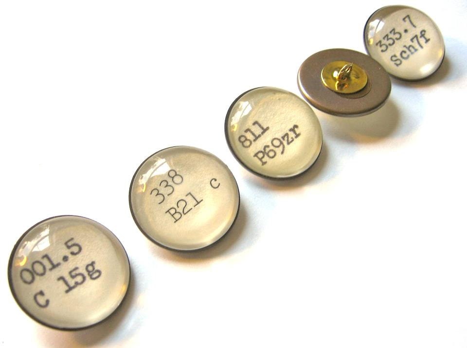 Library Dewey Decimal Buttons with Loop Shank for Book Lovers by The Written Nerd Add to Your Own Garments Lot of Five (5)