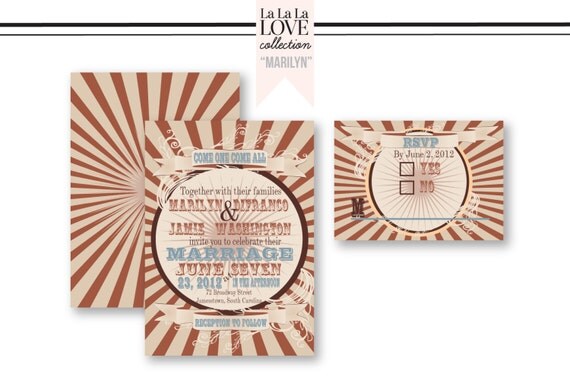 Unique fun customizable Vintage Circus Carnival Wedding Birthday Party Invitation - Printable/Digital/DIY or professionally printed Il_570xn
