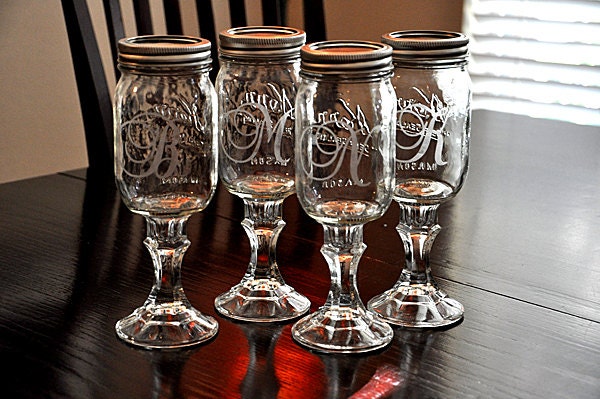 Wedding Redneck Wine Glasses Monogramed Hillbilly Wine Glasses Set of 4 Etched
