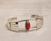 Vintage Native American Sterling Silver Coral Bracelet, Natice American Jewelry