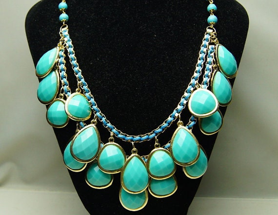 light blue bubble necklace,beadwork necklace,bib necklace,Beaded Jewelry,statement necklace,turquoise necklace,pendant necklace with chain