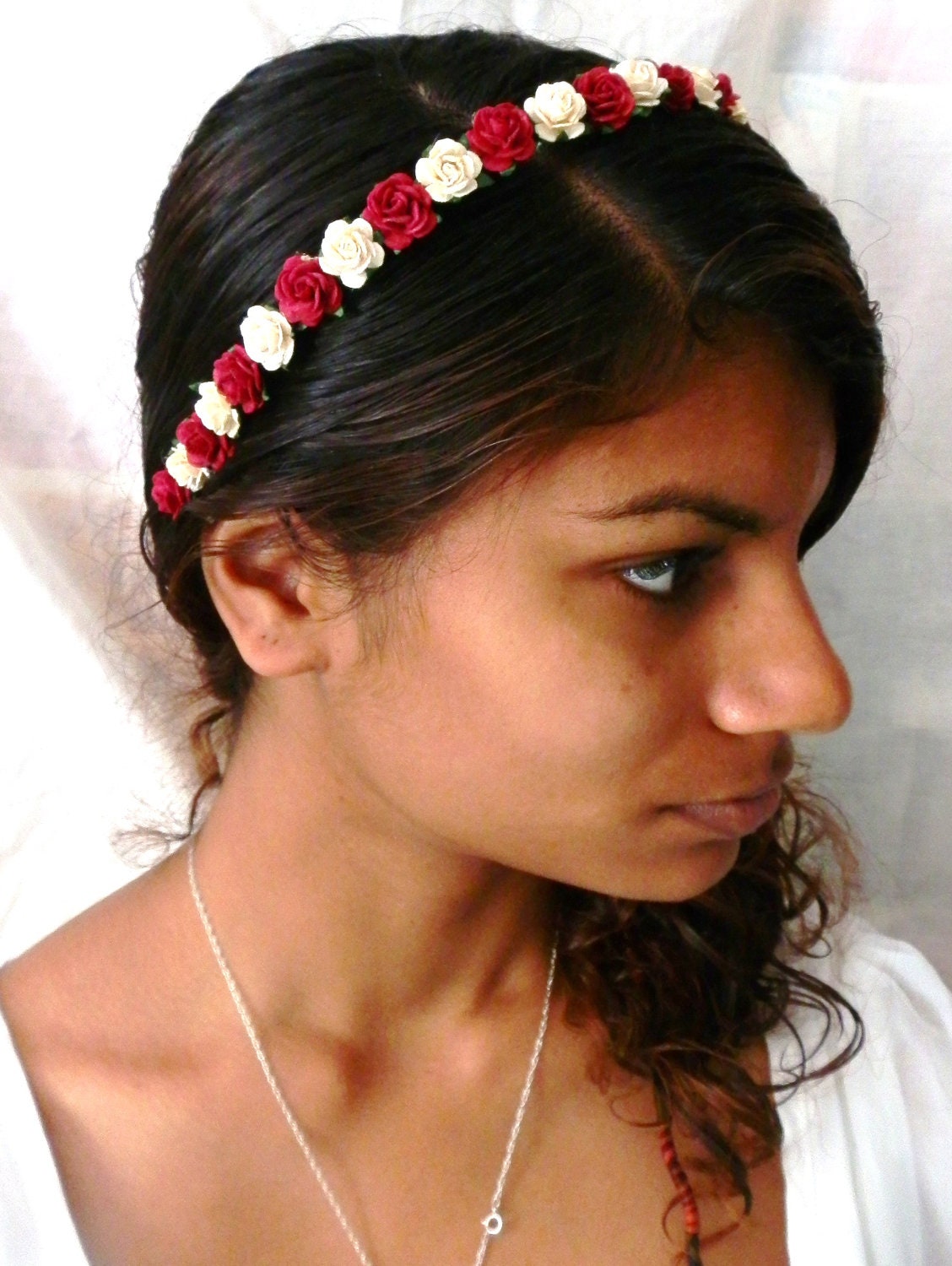 burgundy red and Ivory white hairband flower crown, autumn weddings, festivals, gifts, bridesmaid
