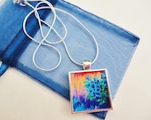SHADES of BEAUTIFUL Resin Necklace, Made to Order Abstract Acrylic Painting Design High Quality Handmade Art Jewelry Pendant Silver Plated