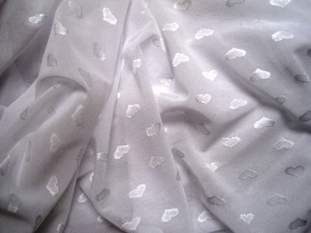 Lace Fabric Allover Hearts, Fat Quarter, White, 18" X 22" inches, 100% Nylon, For Victorian & Romantic Projects