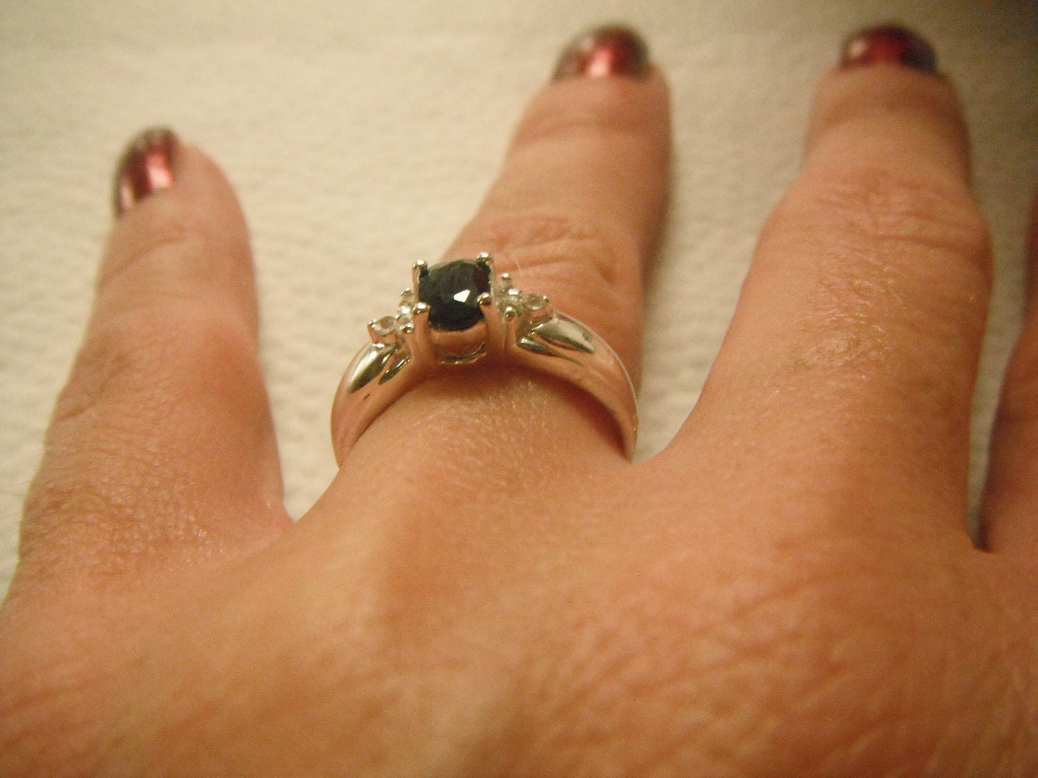 Black Sapphire and White Topaz Ring
