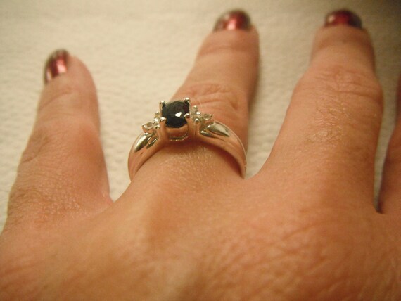 Black Sapphire and White Topaz Ring