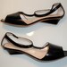 90's JIL SANDER avant garde triangle heeled square toed orange soled T-strap glossy black peep toe shoes: sz It 41/US10