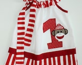Custom Boutique Sock Monkey Birthday Pillowcase dress   Sizes 0-6mo, 6-12mo, 12-18mo, 18-24mo, 2t, 3t, 4t