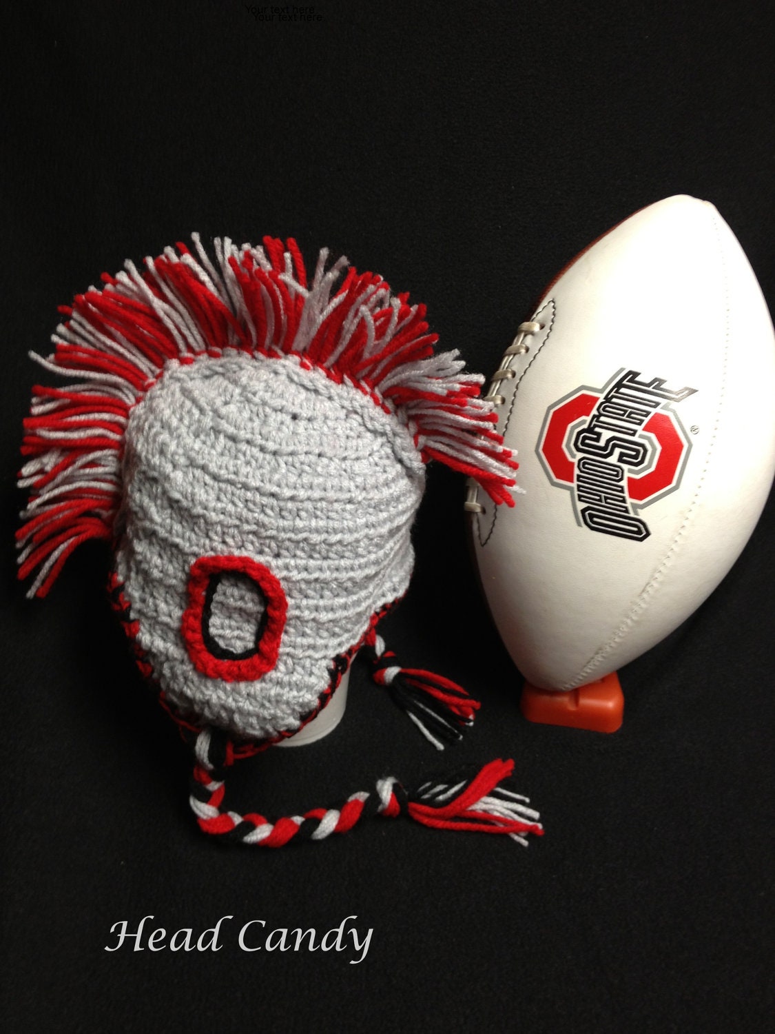 Baby boy OSU football Buckeye hat with a mohawk and earflaps Ohio State