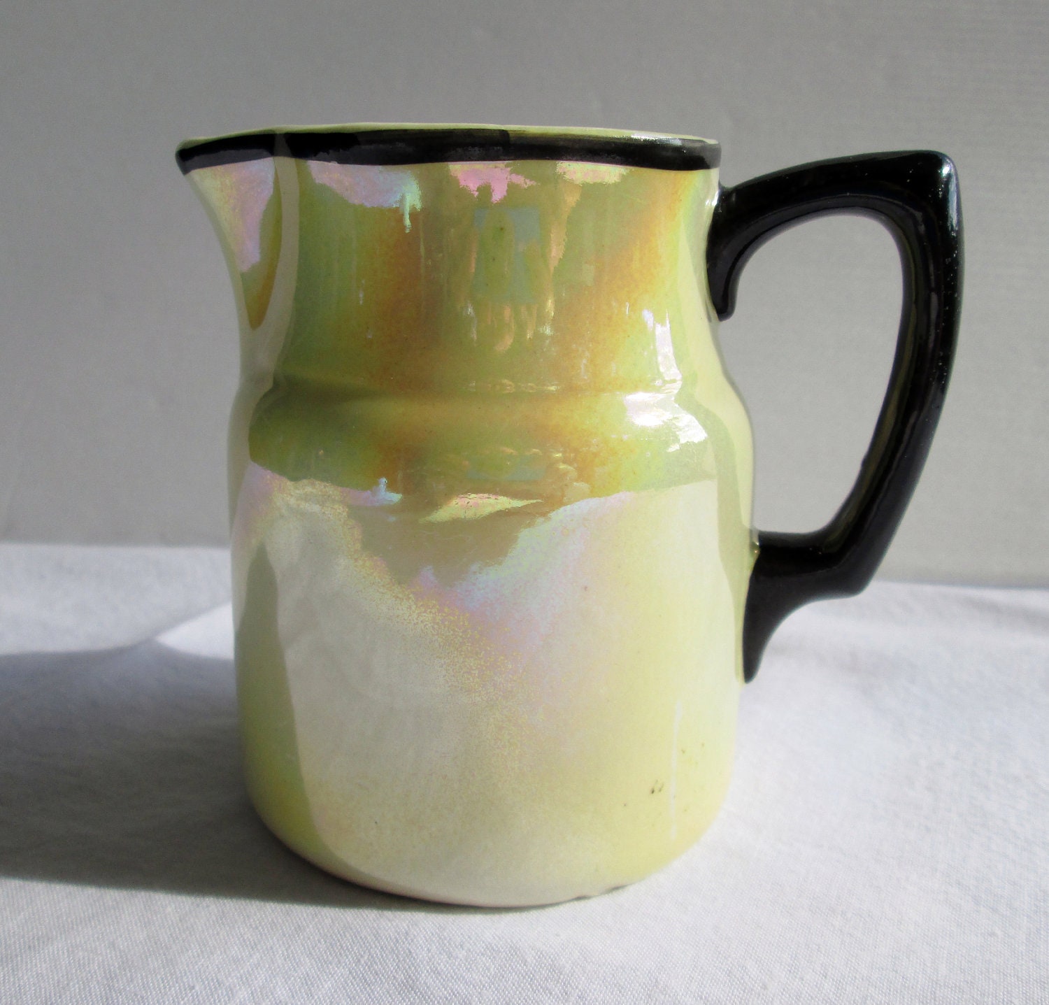 Vintage Lusterware Art Deco Czechoslovakia Yellow Black Creamer Shabby Chic Cottage