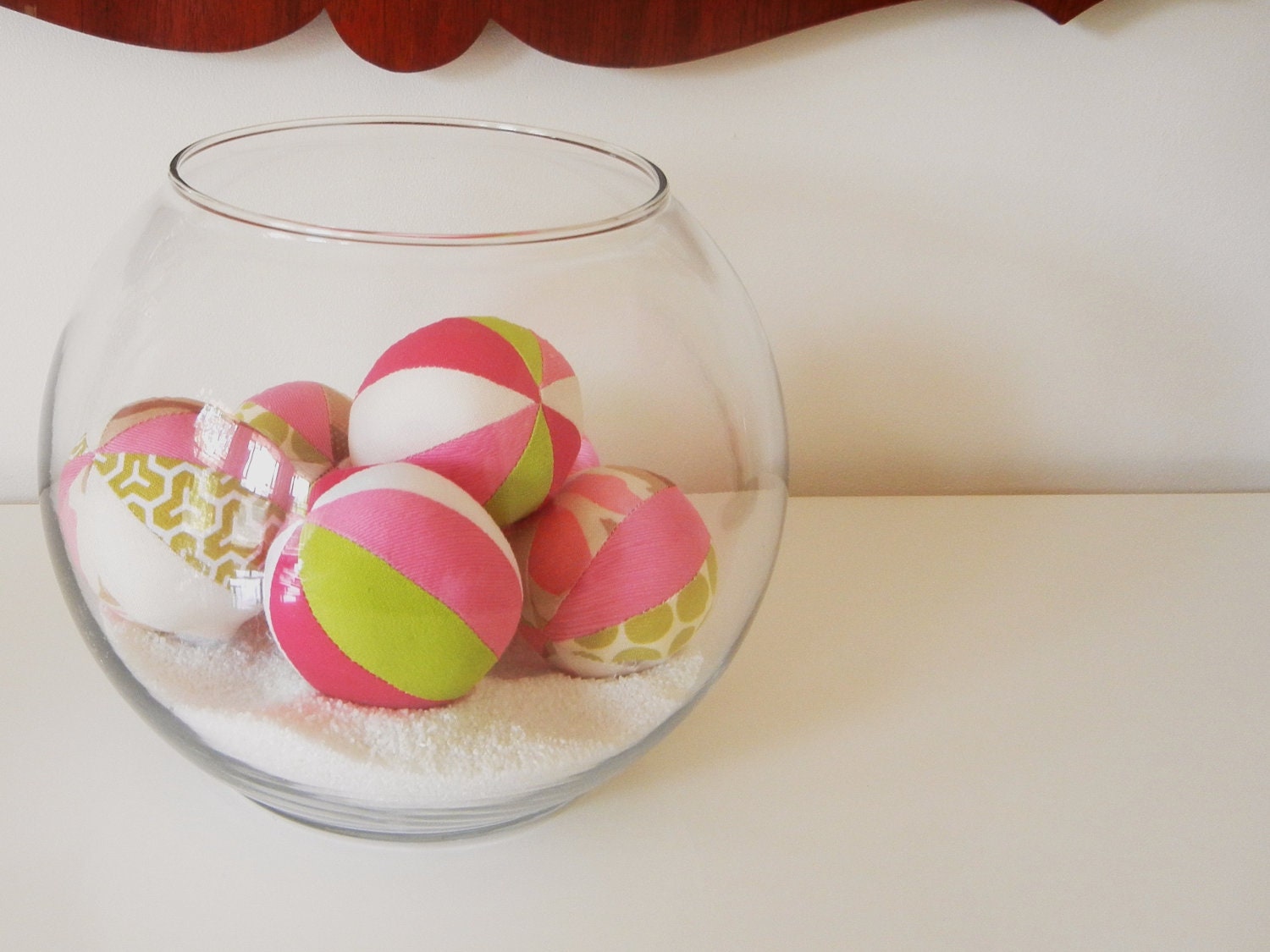 Pink Retro surfer beach balls - set of 6 -  pink, lime and cream -  weddings, centerpiece, home decor, nurseries