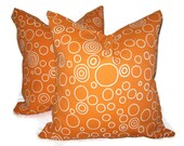 Decorative Pillows.SET OF TWO 18x18 inch.Decorator Pillow Covers. Orange White Circles