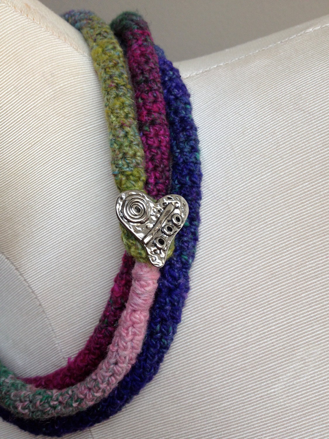 Crochet Boho Necklace - Spring/Summer - Green, Burgundy & Blue