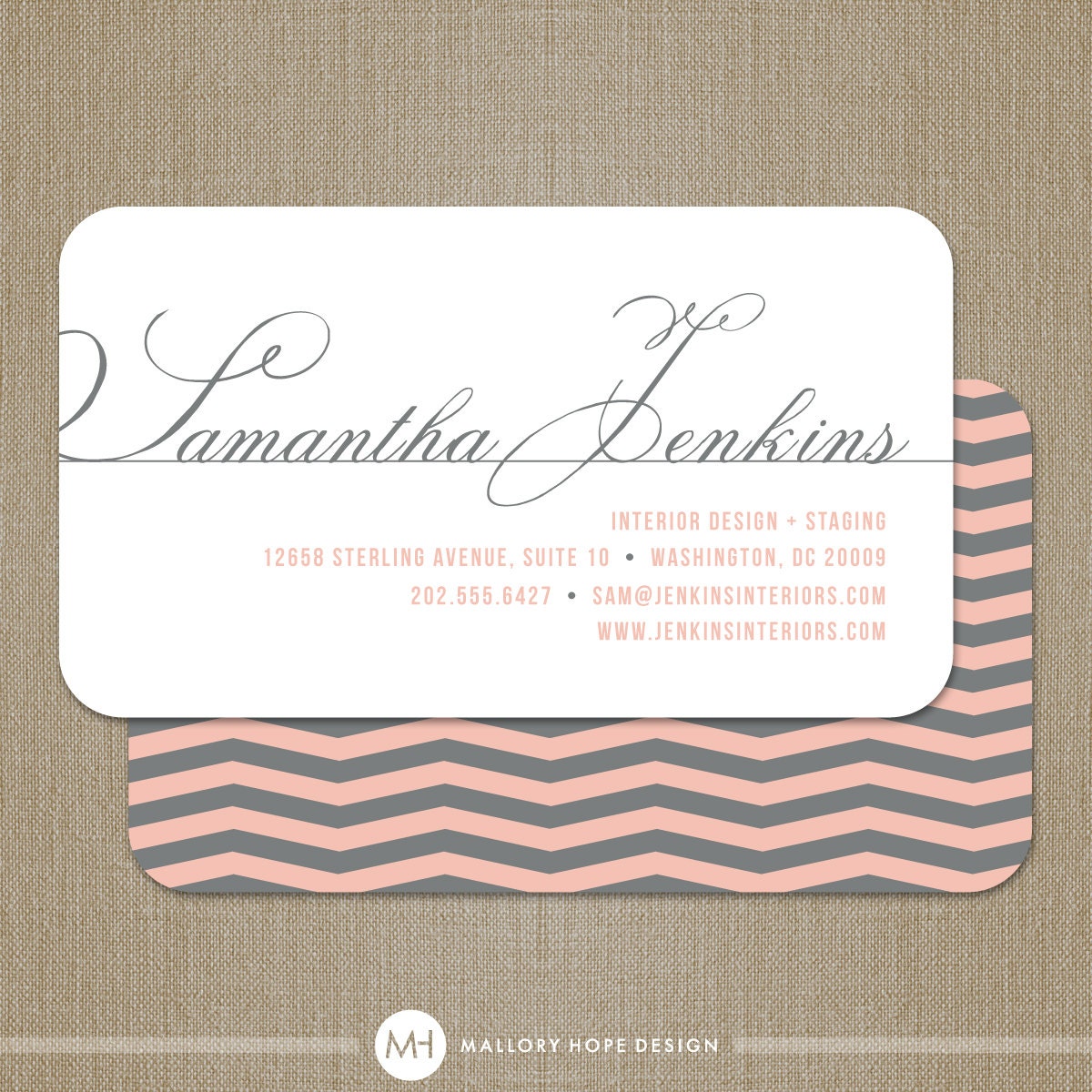 Chic Chevron Interior Designer or Hair Stylist Business Card / Calling Card / Mommy Card - CUSTOMIZE Colors and Content